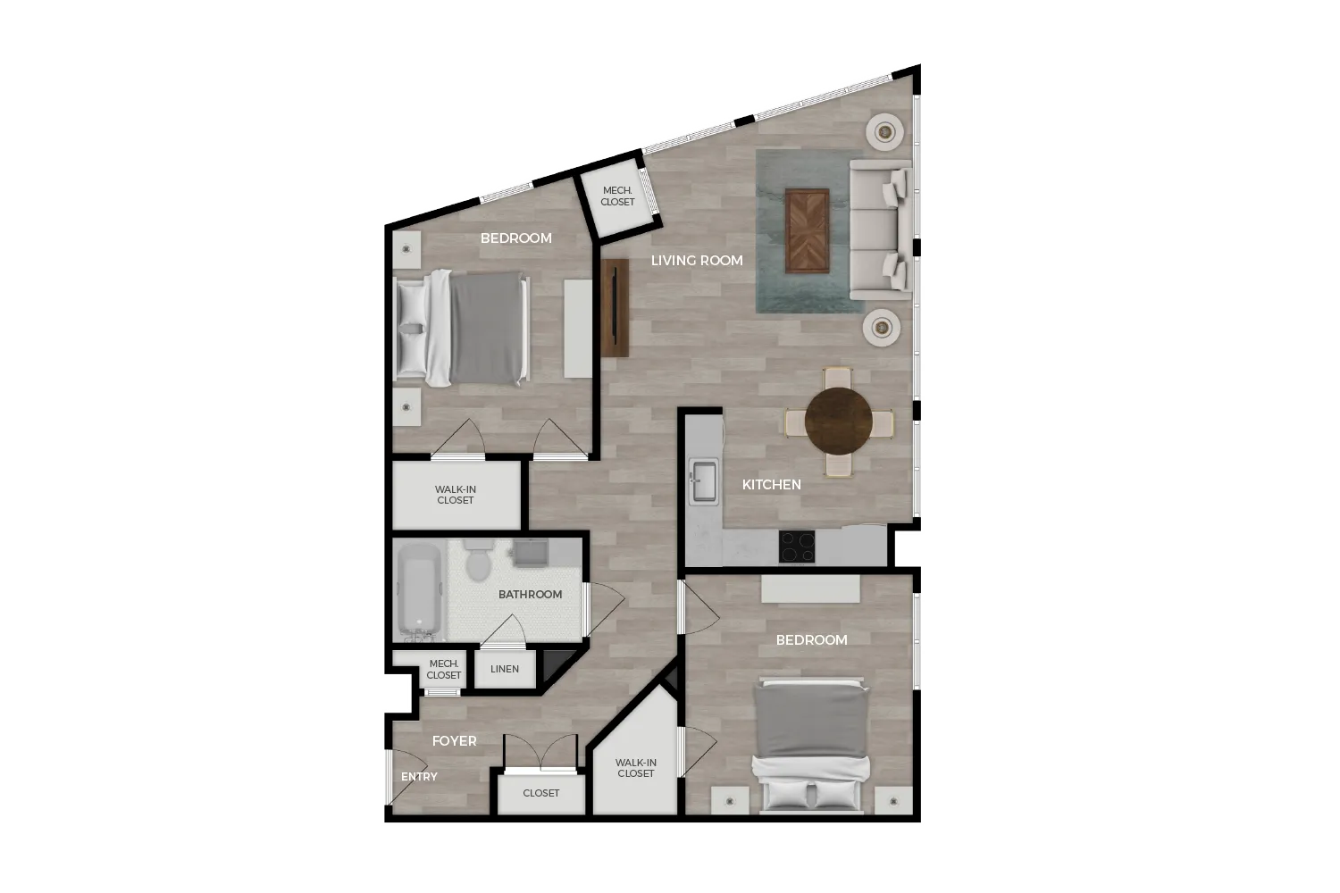 Floor plan rendering of "The Monument" 2-bedroom unit