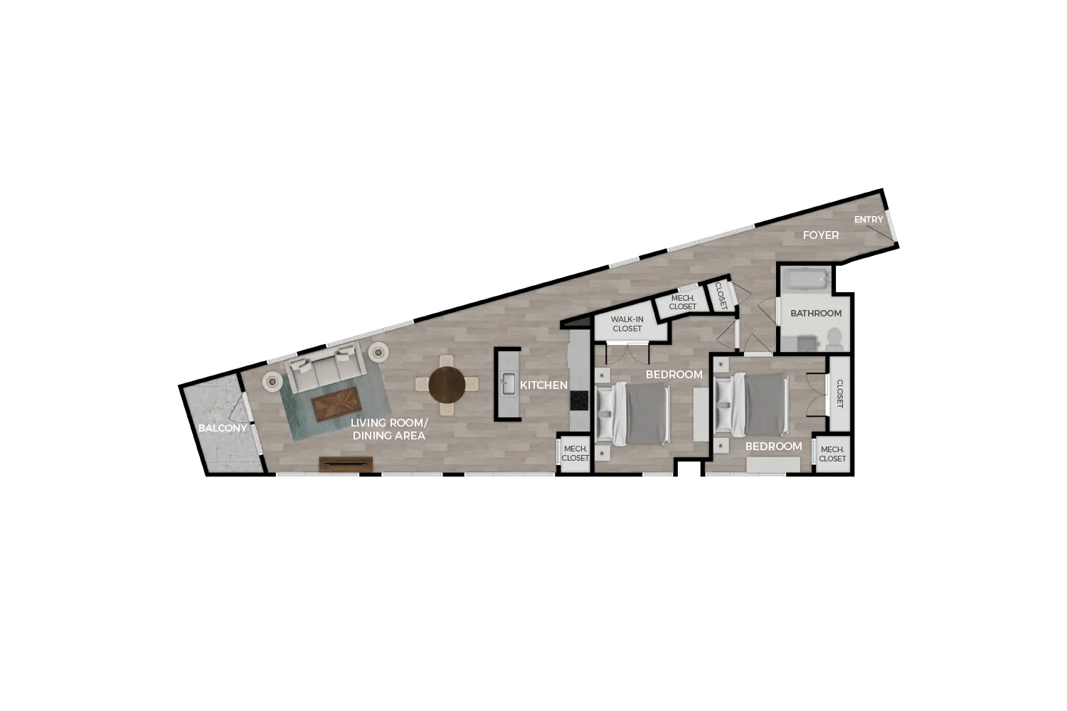 Floor plan rendering of "The Capitol" 2-bedroom unit
